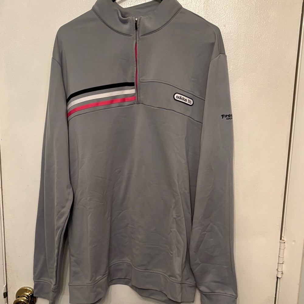adidas Gray Performance Jacket with Red and Black Accents